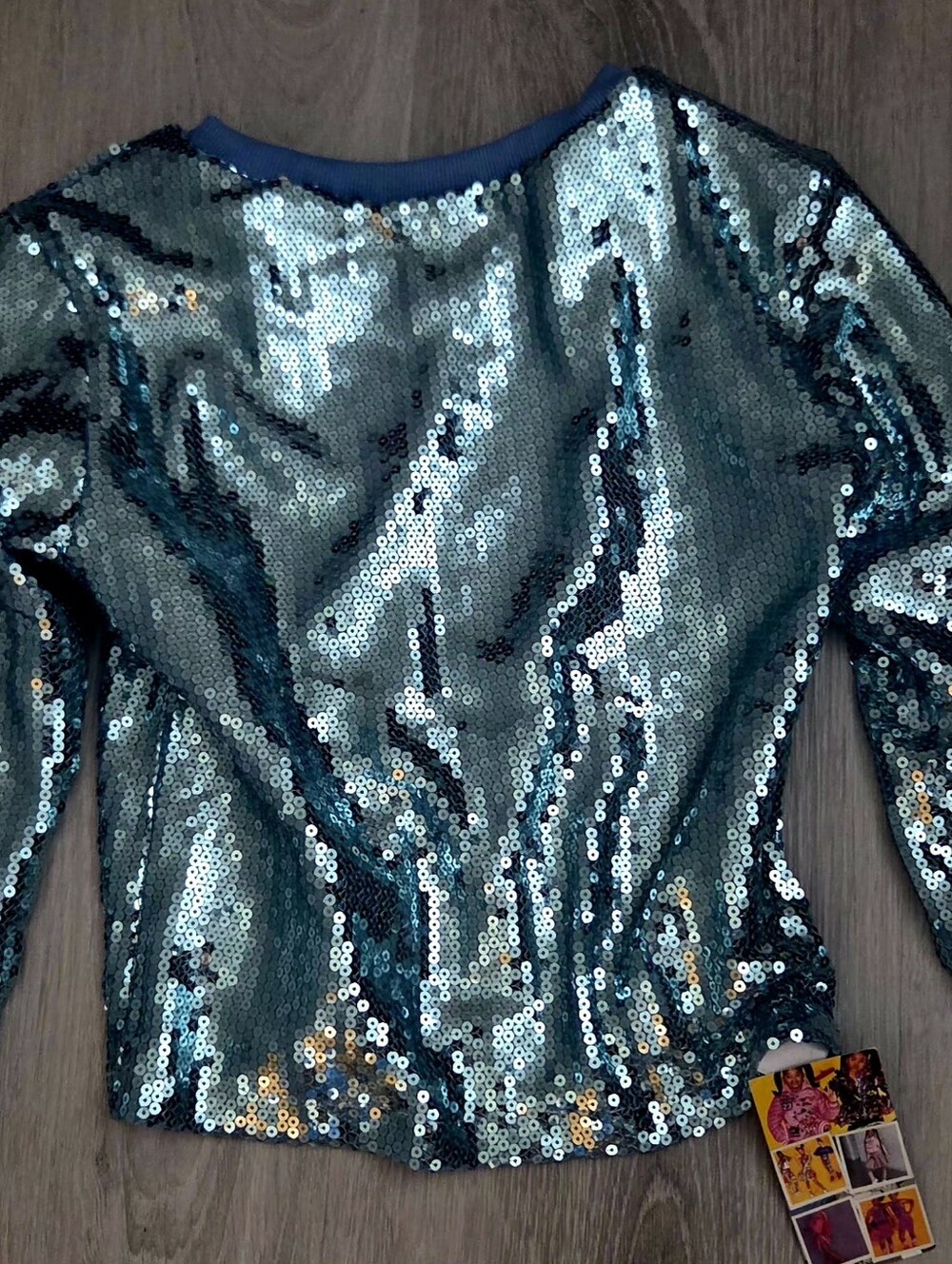 Girl's Sequin Long-Sleeve Top - Teal Metallic